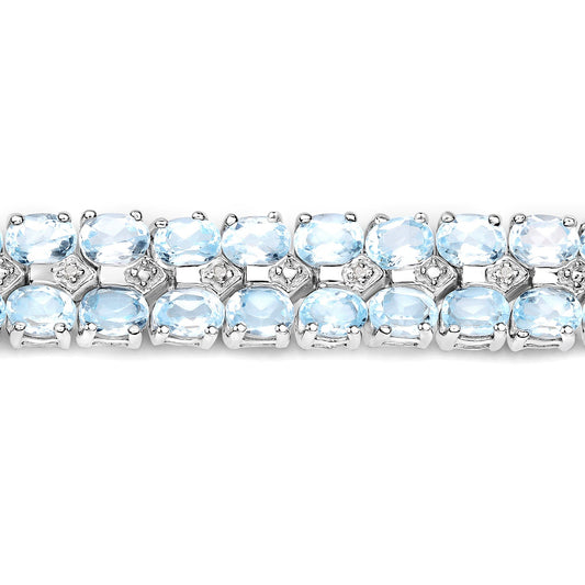 Pulsera de plata de ley .925 con topacio azul auténtico de 17.22 quilates y diamantes blancos