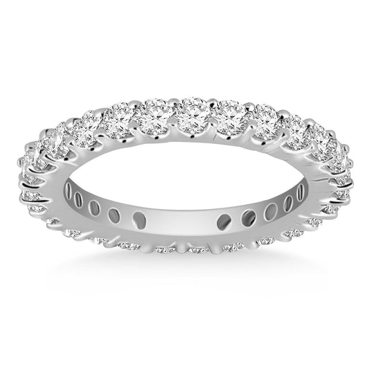 Anillo de eternidad de oro blanco de 14k con diamantes redondos y montadura de garra común