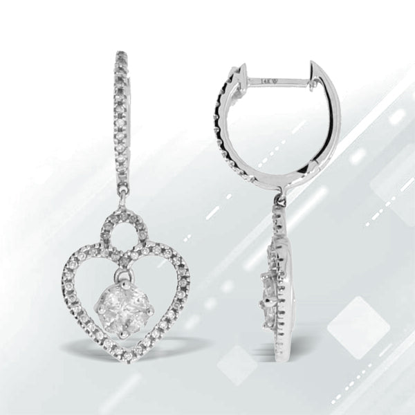 Pendientes colgantes de diamantes de .50ct en oro blanco de 14K