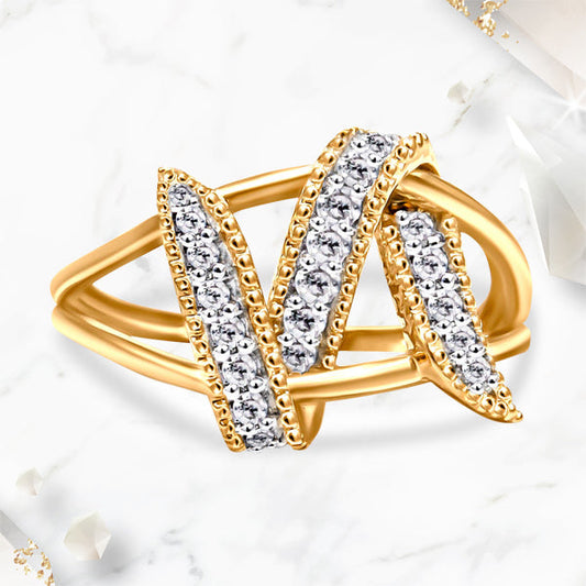 Anillo de derivación entrelazado de oro amarillo de 14 quilates chapado en plata de ley .925 con 1/4 Cttw de diamante (color I-J, claridad I1-I2) - Talla 7