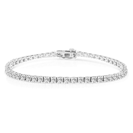 Pulsera de tenis clásica de oro blanco de 14 quilates con diamantes redondos cultivados en laboratorio engastados con puntas de 5,00 quilates (color F-G, claridad VS2-SI1) - 7,25"
