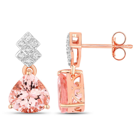 Pendientes de 3.31 quilates de morganita genuina y diamantes blancos en oro rosa de 14 quilates