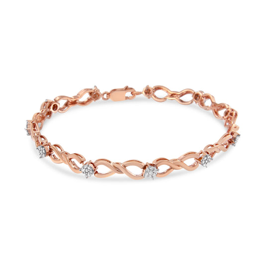 Brazalete con diseño de eslabones y racimo de diamantes de 1/2 quilate, color H-I, claridad I2-I3, de oro rosado de 10 quilates, de 17.78 cm