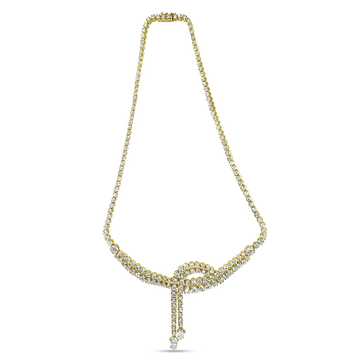 Gargantilla tenis de doble fila con diamantes en oro amarillo de 14k de 17.0 Cttw y 18 pulgadas, con puntas colgantes de diamantes talla pera (color I-J, claridad VS2-SI1)