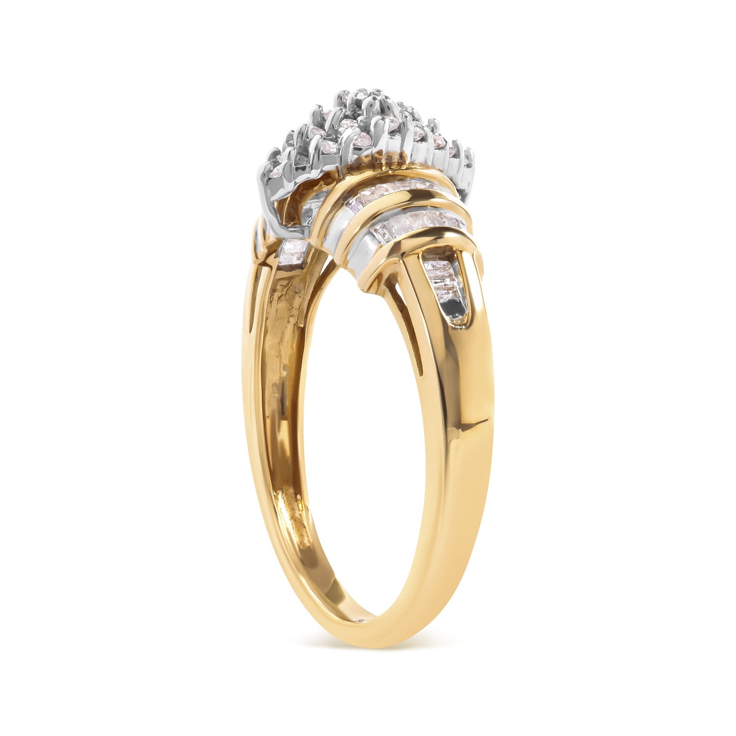 Anillo de oro amarillo de 10K con cabeza en forma de pera de 1/2 quilate total y vástago de varias hileras engastado en canal (color H-I, claridad SI2-I1) - Talla 7