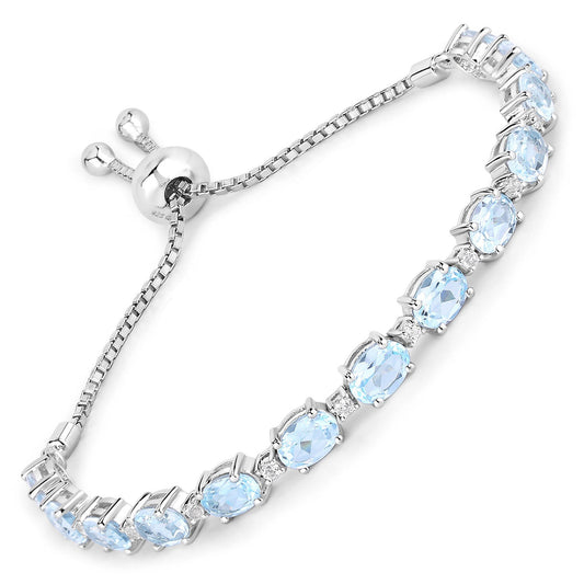 Pulsera de plata esterlina .925 con topacio azul genuino de 12.83 quilates y topacio blanco