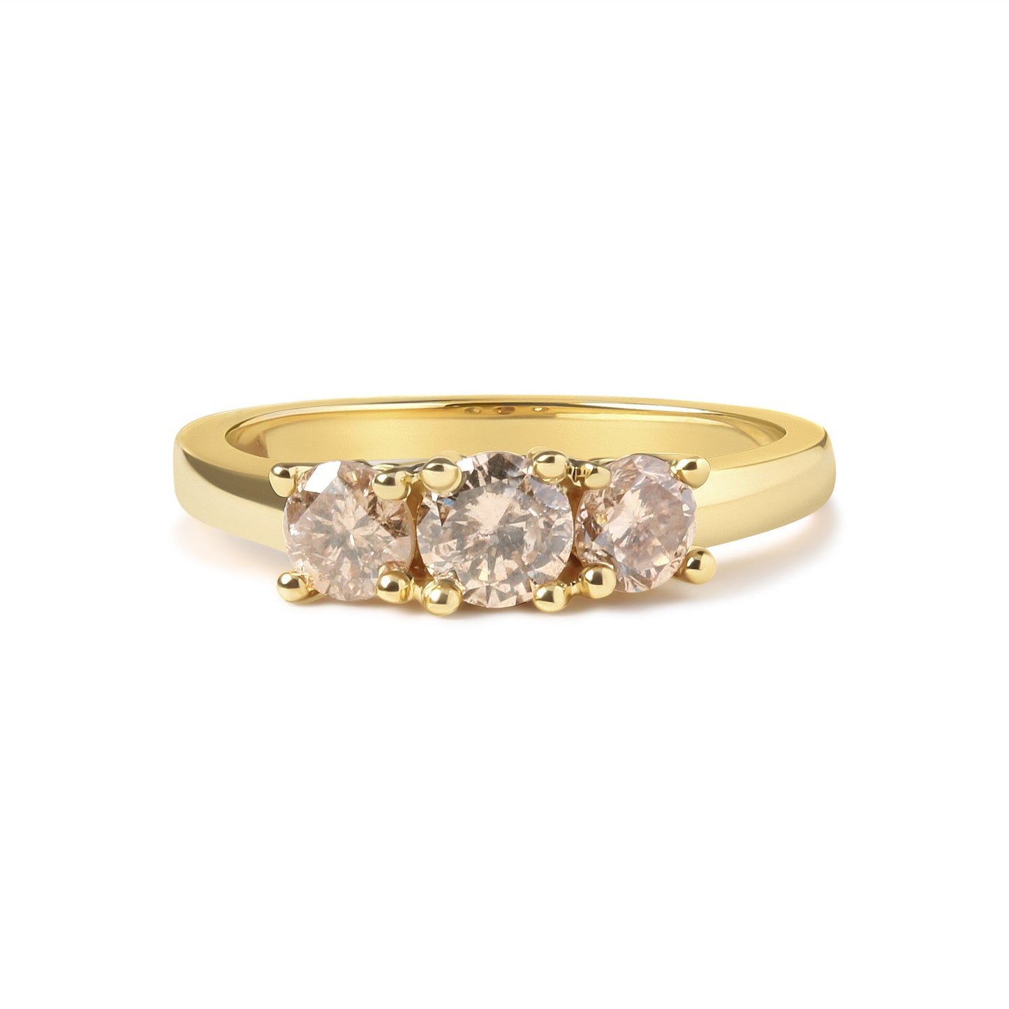 Anillo de banda de 3 piedras de oro amarillo de 10 quilates con diamantes color champán de 1,00 quilates en total (color J-K, claridad I1-I2) - Talla 7