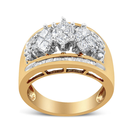 Anillo de boda de oro amarillo y blanco de 10K con 1 1/2 quilates en forma de pera, estilo 3 piedras, con diamantes (color H-I, claridad SI1-SI2) - Talla 7