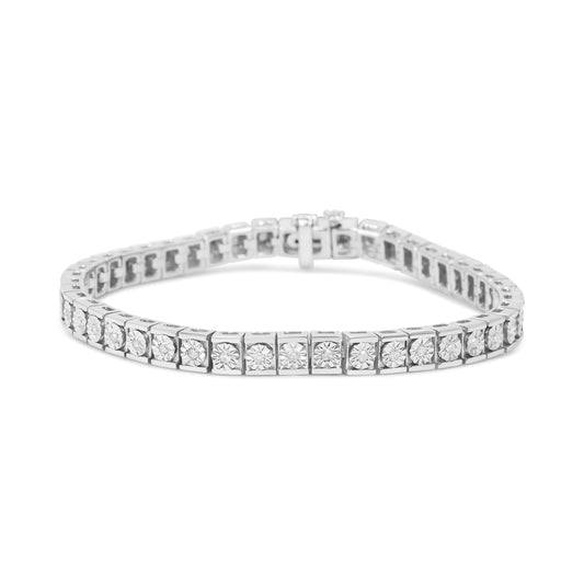 Pulsera de tenis de plata de ley .925 de 7,25" con diamantes de 1/4 Cttw engarzados milagrosamente y eslabones de cuentas (color I-J, claridad I2-I3)