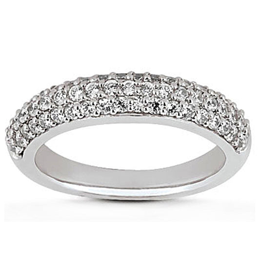 Anillo de boda de triple hilera con microincrustaciones de diamantes en oro blanco de 14 quilates
