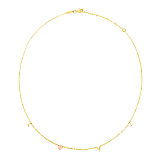 Collar de oro de 14 quilates de dos tonos con la palabra "Love"