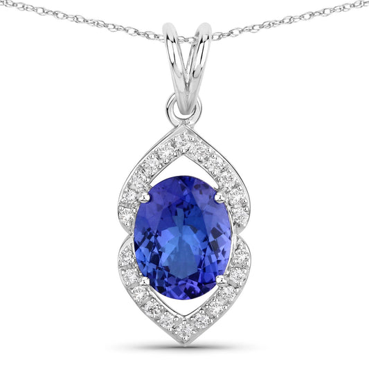 Colgante de oro blanco de 14 quilates con tanzanita auténtica de 2,44 quilates y diamantes blancos