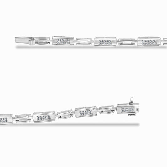 Pulsera de tenis de oro blanco de 14 quilates con diamantes de corte princesa de 1,0 quilates engastados invisibles, estaciones alternas y eslabones (color I-J, claridad I1-I2) - Tamaño 7,25" pulgadas