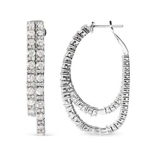 Pendientes de doble aro asimétricos con diamantes de 4,0 quilates en total, oro blanco de 14 quilates (color I-J, claridad I1-I2)