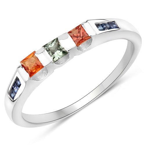 Anillo de plata de ley .925 con zafiros múltiples auténticos de 0.68 quilates