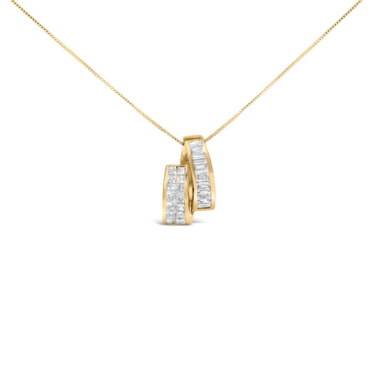 Collar con colgante de barra doble de oro amarillo de 14 quilates con diamantes talla princesa y baguette de 1 5/8 qt (color G-H, claridad VS2-SI1) - 18"