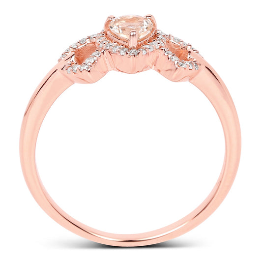 Anillo de oro rosa de 14 quilates con morganita auténtica de 0,37 quilates y diamante blanco