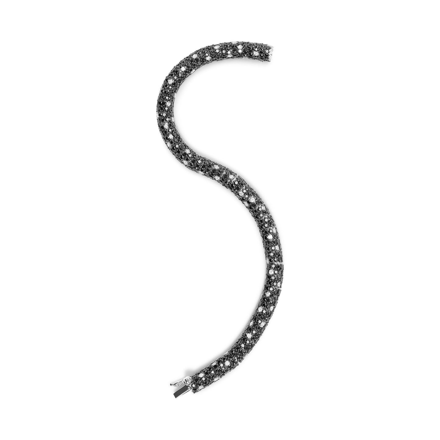 Pulsera de tenis estilo piel de serpiente con diamantes blancos y negros en pavé, de oro blanco de 18K y 20,0 quilates (color G-H y negro, claridad SI1-SI2) - Talla 7"