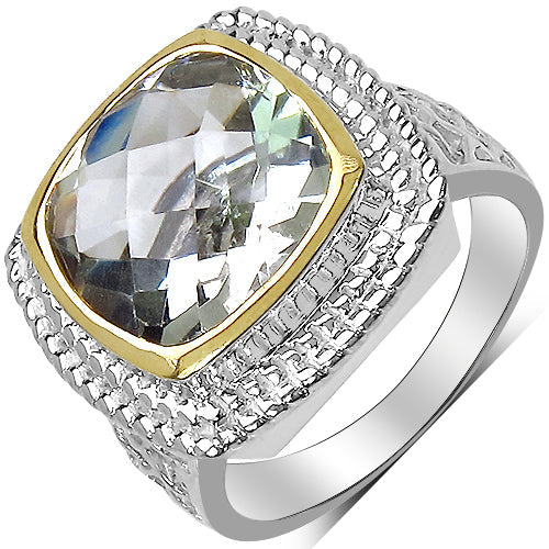 Anillo de plata de ley .925 con amatista verde genuina de 6.31 quilates y diamante blanco