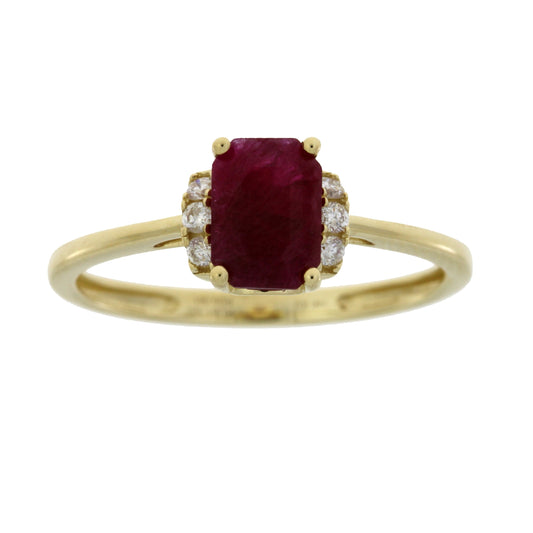 Anillo de Rubí y Diamantes de 1.38ct Natural en Oro Amarillo de 14KT