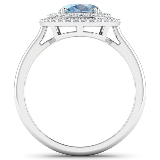 Anillo de oro blanco de 14 quilates con aguamarina genuina de 1,72 quilates y diamantes blancos
