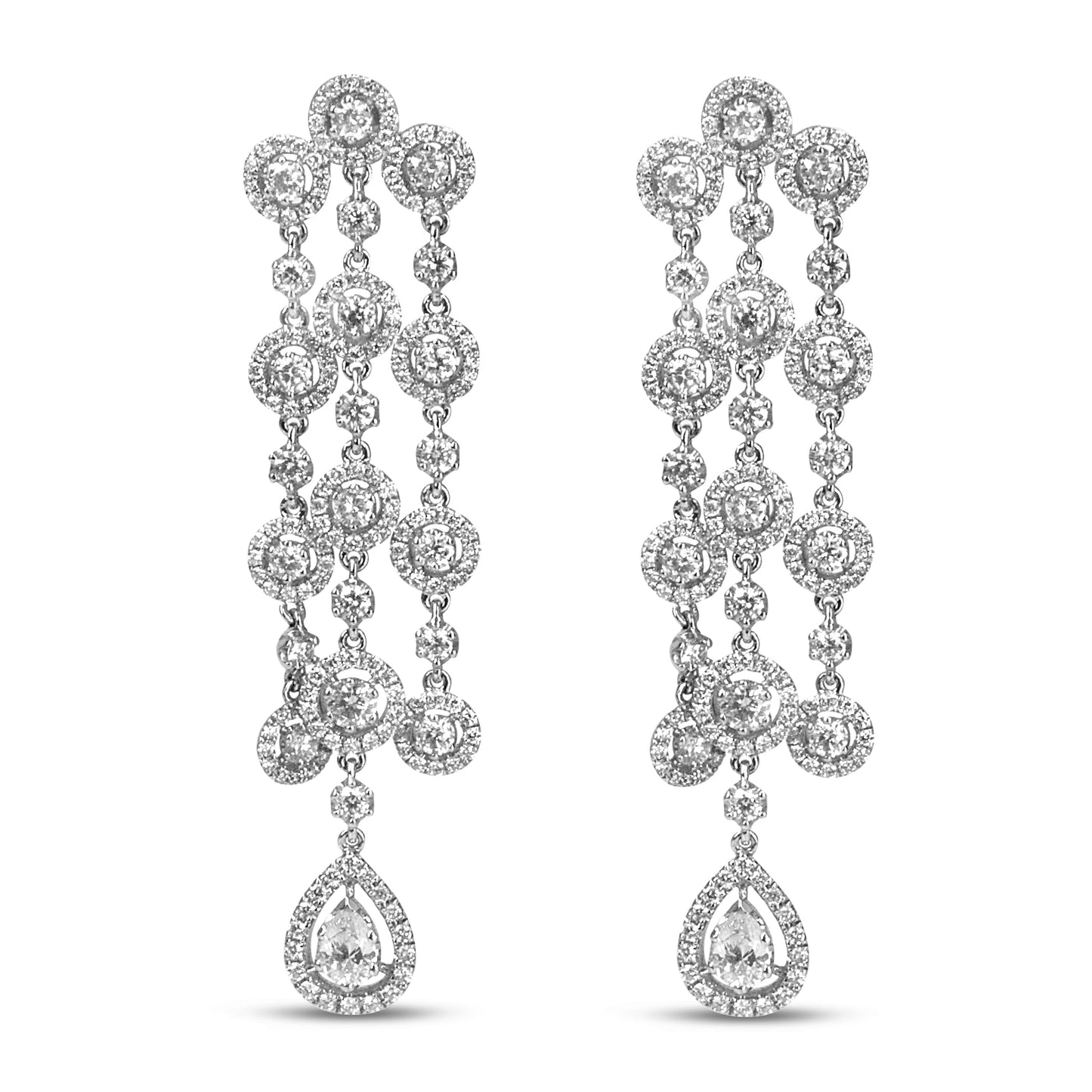 Pendientes colgantes tipo cascada de doble lágrima con diamantes de 4,75 quilates y oro blanco de 18K (color H-I, claridad VS1-VS2)