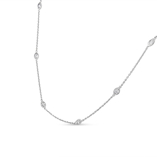 Collar de oro blanco de 14 quilates con diamantes redondos de 1,00 quilates engastados en bisel con forma de marquesa y detalles milgrain de 45,72 cm (color G-H, claridad SI1-SI2)
