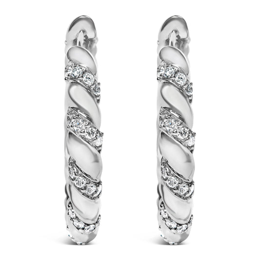 Aretes de aro de oro blanco de 14 K con diseño de remolino de diamantes creados en laboratorio de 1 1/5 Cttw, 1 pulgada (color F-G, claridad VS1-VS2)