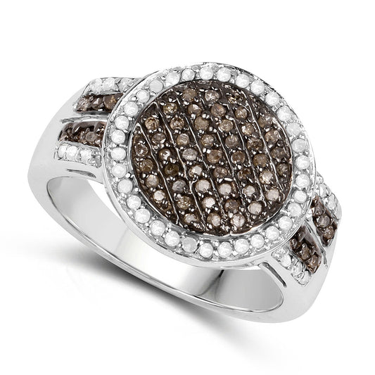 Anillo de plata de ley .925 con diamantes blancos y de color champán auténticos de 0,44 quilates