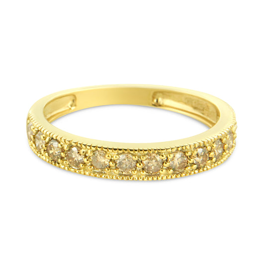 Anillo estilo banda IGI Certified de oro amarillo de 10K con diamantes de 1/2 quilate engarzados en garra con cuentas Milgrain (color J-K, claridad I2-I3) - Talla 7