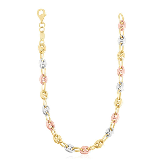 Cadena de eslabones marineros inflados de oro tricolor de 14k de alto pulido