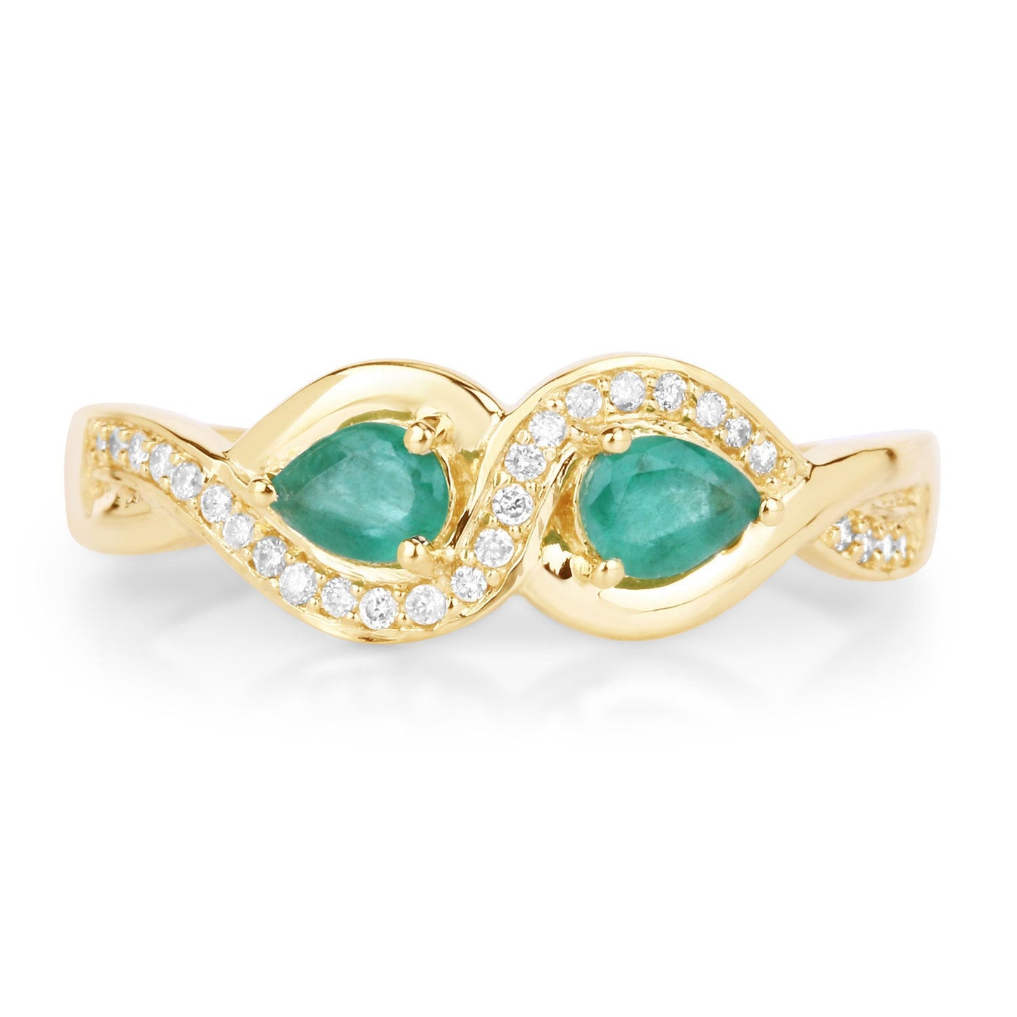 Anillo de oro amarillo de 14 quilates con esmeralda zambiana auténtica de 0,35 quilates y diamantes blancos
