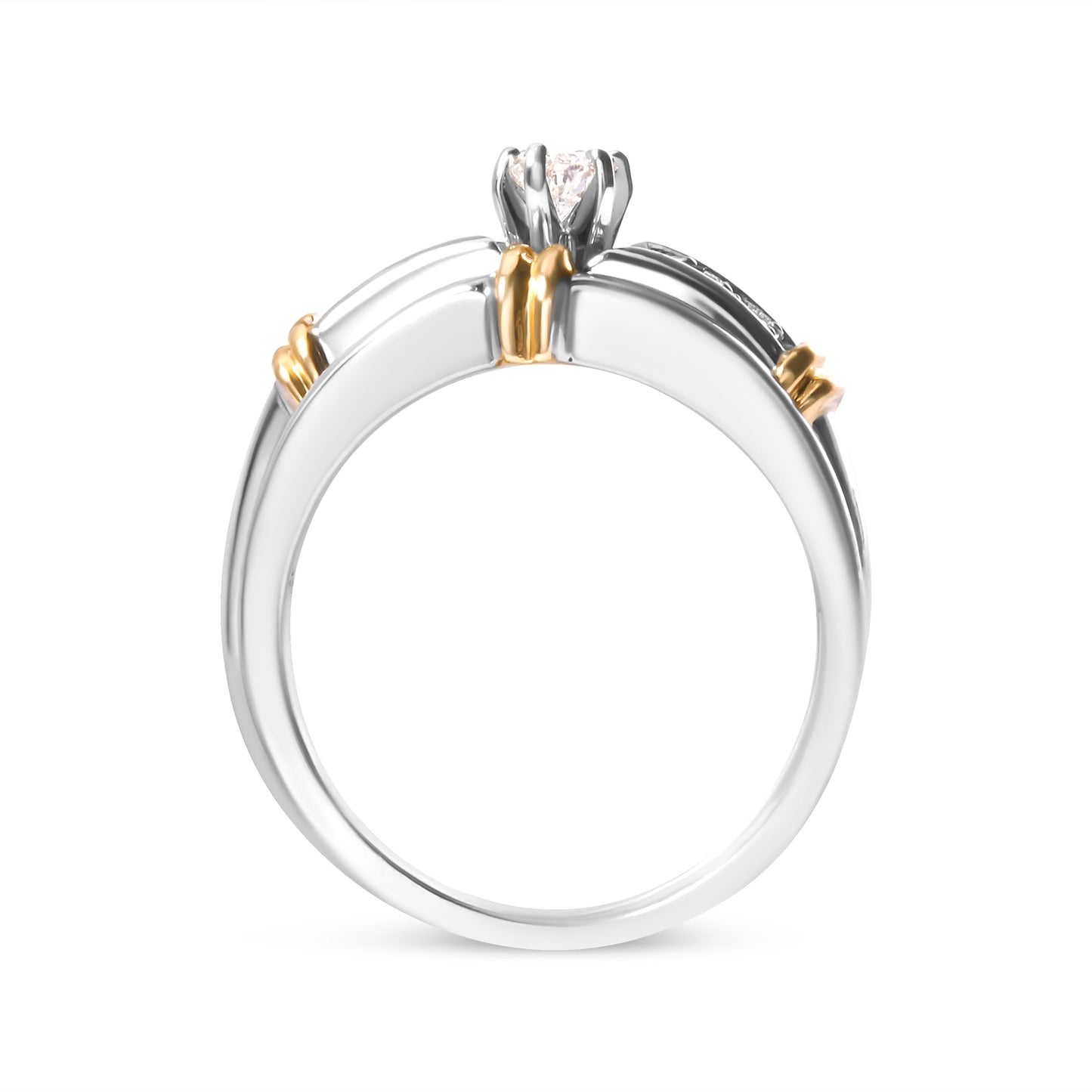 Anillo de compromiso y cóctel con diamantes marquesa de 1/3 Cttw de oro amarillo y blanco de 14K (color H-I, claridad SI1-SI2) - Talla 7