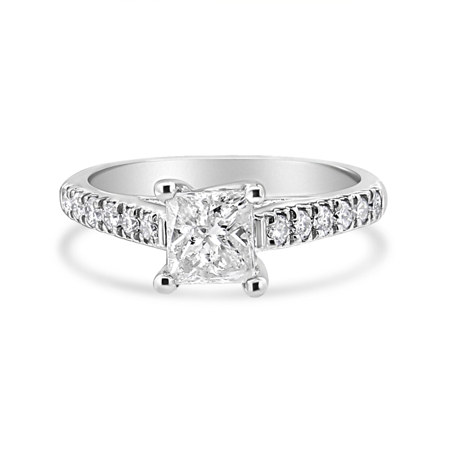 Anillo de compromiso clásico con diamante princesa engastado en 4 puntas de oro blanco de 14 quilates, 1 1/5 quilates (color I1-I2, claridad H-I), talla 7