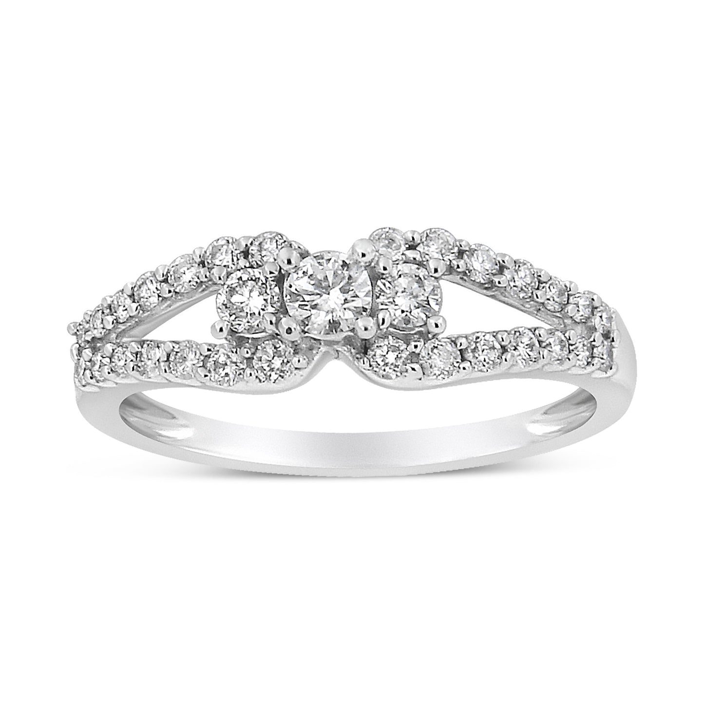 Anillo de oro blanco de 10K con 1/2 quilate de diamantes redondos de tres piedras con banda de brazo dividido (color H-I, claridad SI1-SI2) - Talla 6