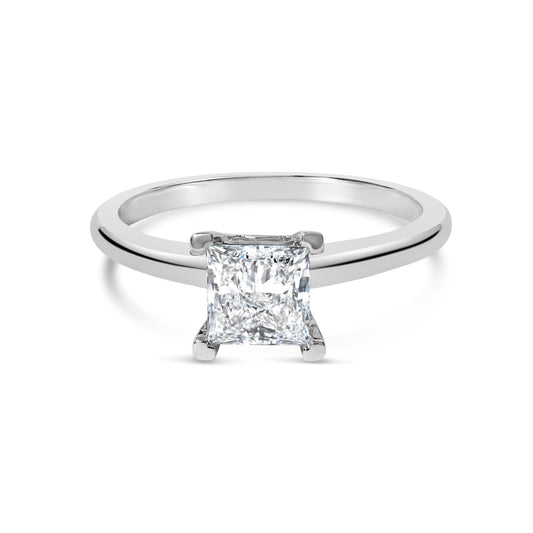 Anillo de compromiso solitario de oro blanco de 14 quilates con diamantes de laboratorio talla princesa de 1,0 quilates (color F-G, claridad VS1-VS2) - Talla 7