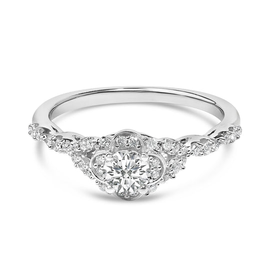 Anillo de compromiso de oro blanco de 14 quilates con diamantes cultivados en laboratorio de 1/2 quilate (color F-G, claridad VS1-VS2) - Talla 7