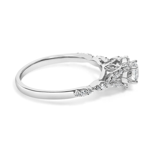 Anillo de compromiso de oro blanco de 14 quilates con diamantes cultivados en laboratorio de 1/2 quilate (color F-G, claridad VS1-VS2) - Talla 7