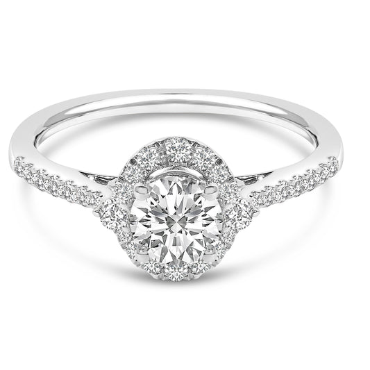 Anillo de compromiso con halo ovalado de oro blanco de 14K con diamante cultivado en laboratorio de 1.00 quilates (color F-G, claridad VS1-VS2) - Talla 7