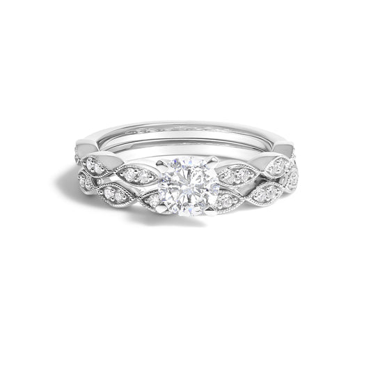 Anillo de boda con eslabones tipo marquesa de estilo vintage con diamantes cultivados en laboratorio de 1,0 Cttw de oro blanco de 14K (color F-G, claridad VS1-VS2) - Talla de anillo 5