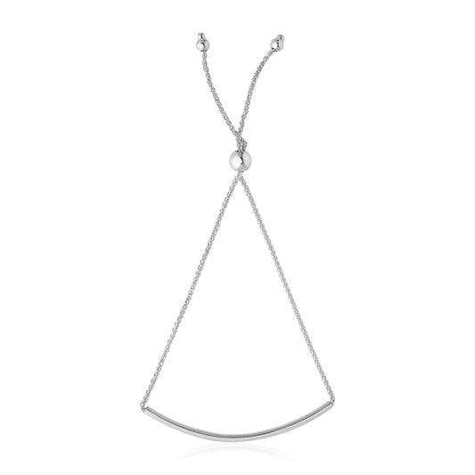 Pulsera de 14k de oro blanco con diseño de barra curva lisa tipo lariat