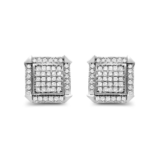 Pendientes de oro blanco de 10 qt con diamantes de 1,0 Cttw combinados con halo (color H-I, claridad I1-I2)