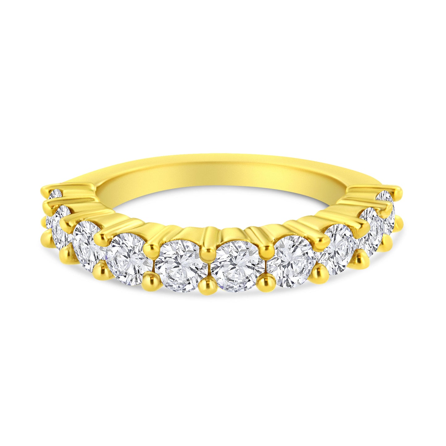 Anillo de aniversario de 10 piedras de oro amarillo de 14 quilates chapado en plata de ley 925 con diamante redondo talla brillante de 2,0 quilates (color J-K, claridad I1-I2) - Talla 7