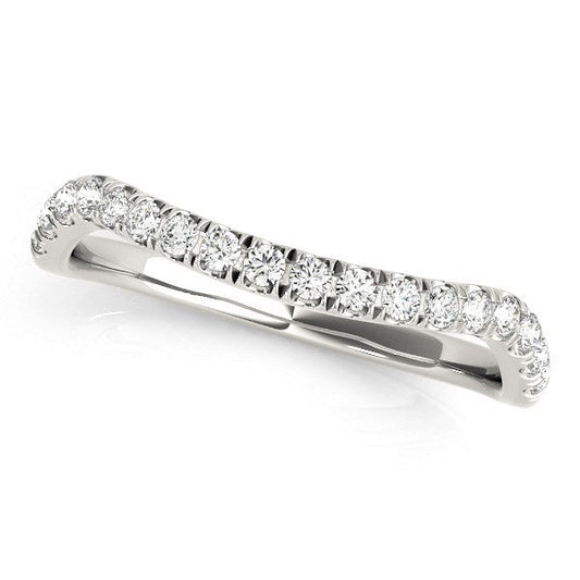 Anillo de boda con diamante de diseño curvo en oro blanco de 14k (1/4 quilates en total)