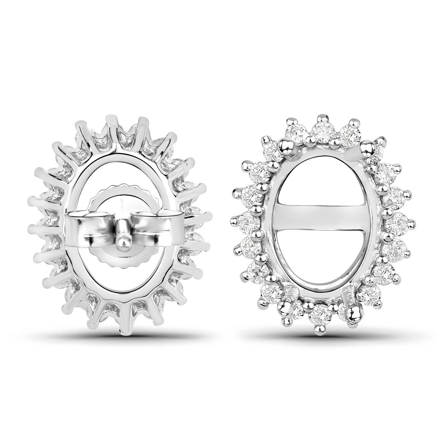 Pendientes de semimontura de oro blanco de 14K con diamante blanco auténtico de 0,26 quilates - para gemas ovaladas de 8x6 mm