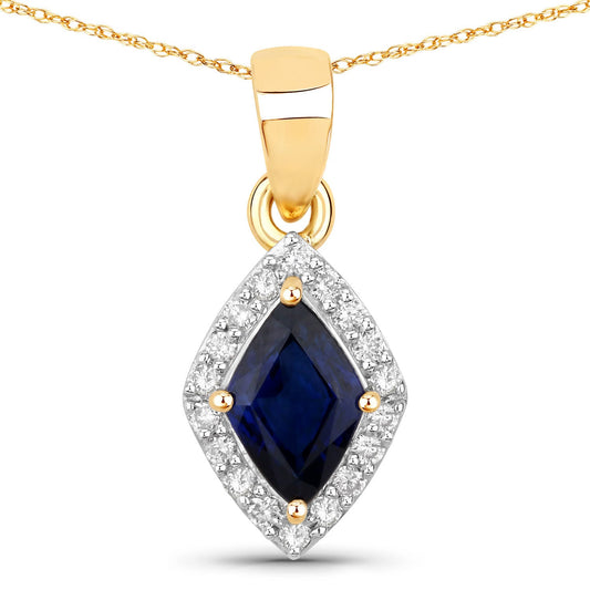 Colgante de oro amarillo de 14K con zafiro azul genuino de 0.92 quilates y diamantes blancos