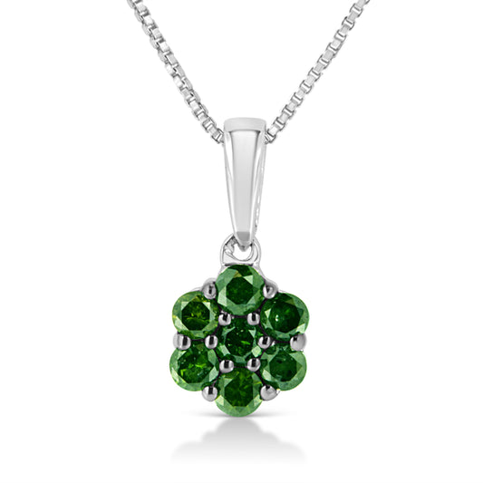 Collar con colgante de plata de ley .925 de 1/2 quilate con diamantes verdes tratados engastados en garras con diseño floral de 18" (color verde, claridad I1-I2)