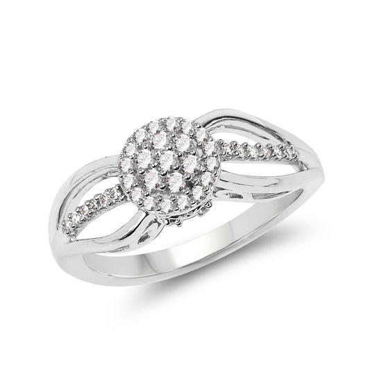 Anillo de oro blanco de 14 quilates con diamante blanco auténtico de 0,25 quilates (color E-F, claridad SI)