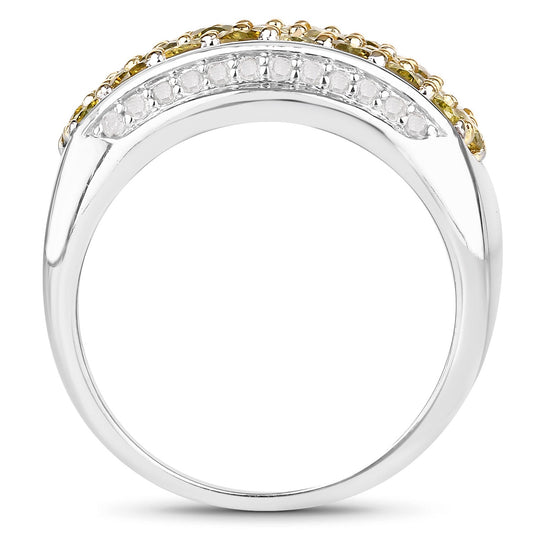 Anillo de plata esterlina .925 con diamante amarillo genuino de 1.91 quilates y diamantes blancos