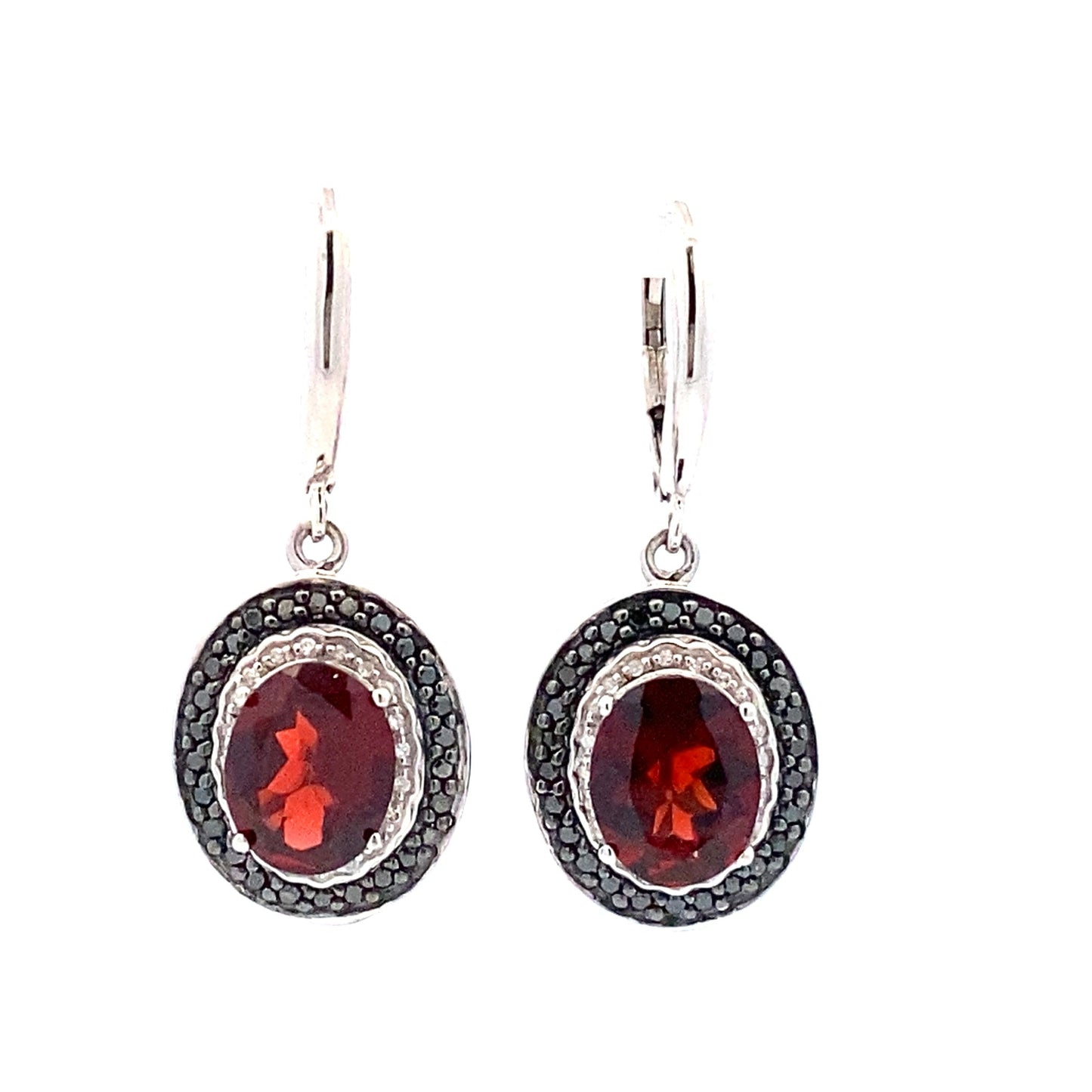 Pendientes colgantes de plata de ley con granate y diamantes de 0,38 qt